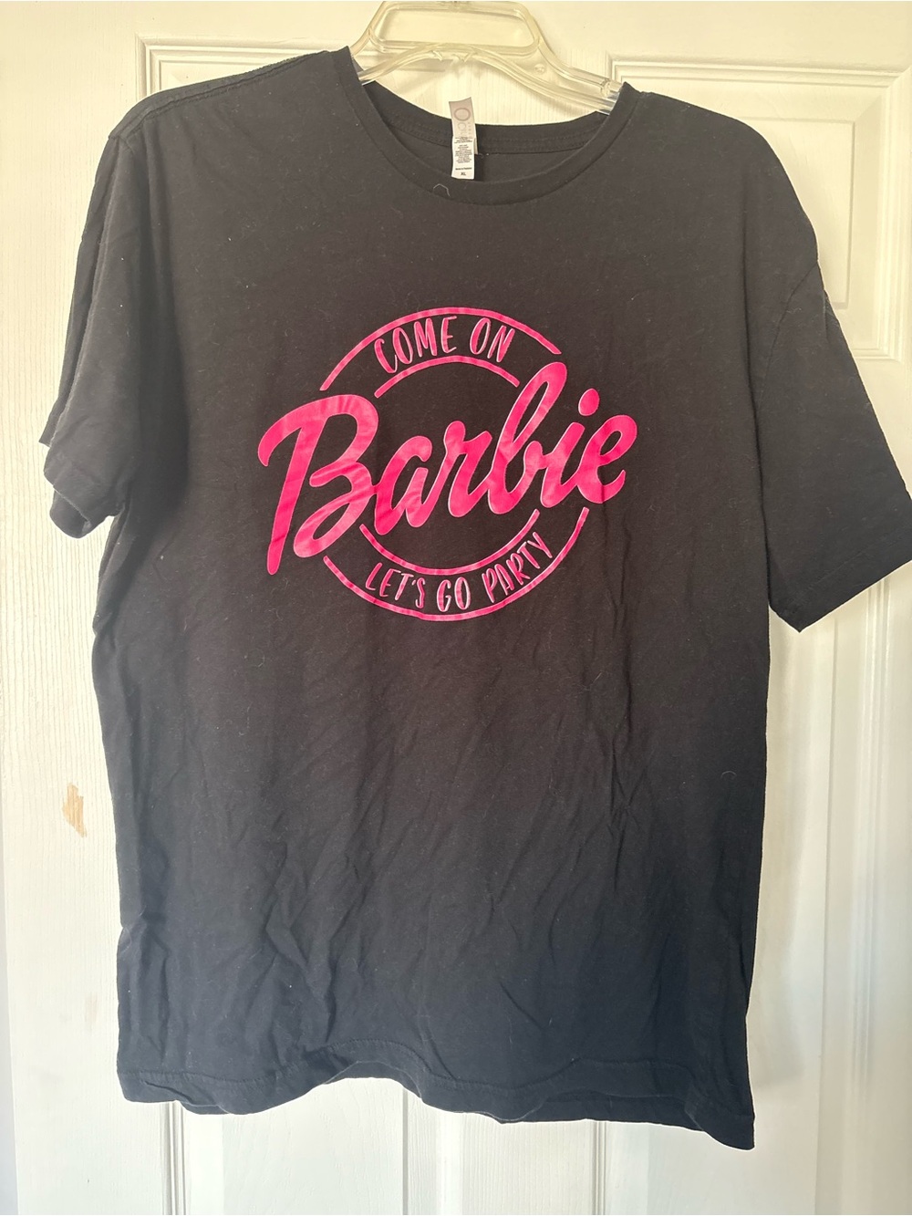 Barbie Black Tee with Hot Pink Logo - Come On Let's Go Party